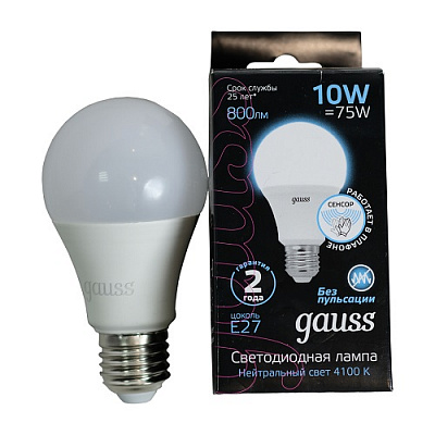 Лампа светодиодная Gauss Black Сенсор 10 Вт A60 матовая E27 230 В 4100 К 102502210-M 