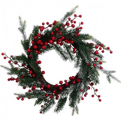 Вінок хвойний з ягідками засніжений d400 мм RS1H975