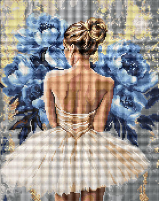 Алмазная мозаика Балерина с голубыми пионами 40х50 см Ideyka