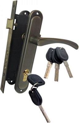 Комплект фурнітури Bruno Bravo 85 мм + замок 945-3RB BRB SECURITY 85 мм матова антична латунь