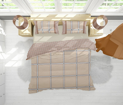 Комплект постільної білизни Клітина велика 1,5 бежевий із білим Rigel