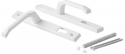 Комплект ручок на планці для металопластикових дверей, 28/92 мм. циліндровий 92 мм білий