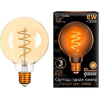 Лампа светодиодная Gauss FL Golden G95 6 Вт E27 2400 К 220 В прозрачная 