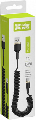 Кабель ColorWay USB - MicroUSB (spiral) 2.4А 1,5 м black (CW-CBUM051-BK) 