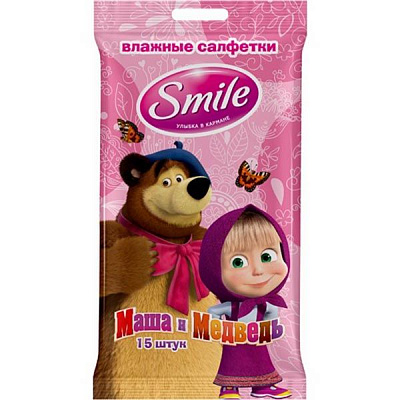 Салфетки влажные Smile Маша и медведь 15 шт
