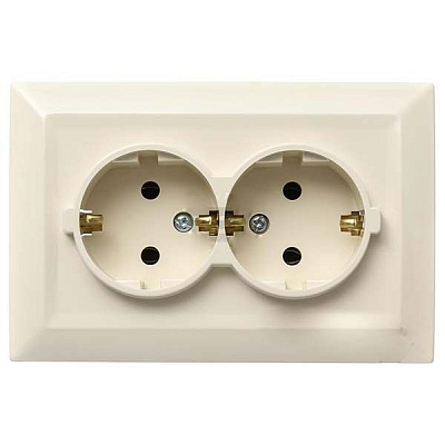 Розетка подвійна із заземленням Underprice Vesta кремова