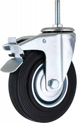 Колесо d125 мм гумове поворотне з гальмом і різьбовим штирем M10