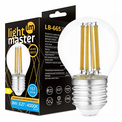 Лампа світлодіодна LightMaster LB-665 Filament Deco G45 8 Вт E27 4000 К прозора 81045