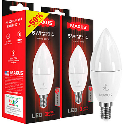 Лампа світлодіодна Maxus Sakura 2-LED-631 2шт./уп. 5 Вт C37 E14 3000 K