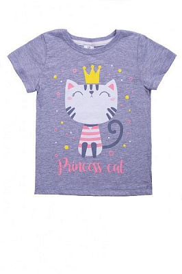 Футболка для девочек Luna Kids с принтом Cat р.104 серый меланж 