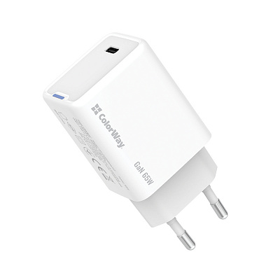 Зарядное устройство ColorWay GaN Mini 65W PD Port PPS USB-C белый