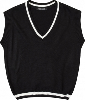Жилет для девочки ART KNIT с белой полоской р.128 черный 26272 