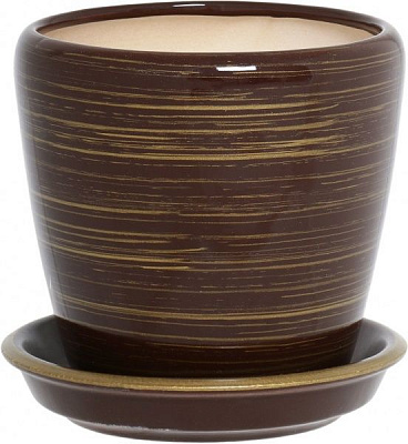 Горшок керамический Ориана-Запорожкерамика Грация №4 глянец шоколадный-золотой круглый 1,2л темный шоколад/золотой (056-4-064) 