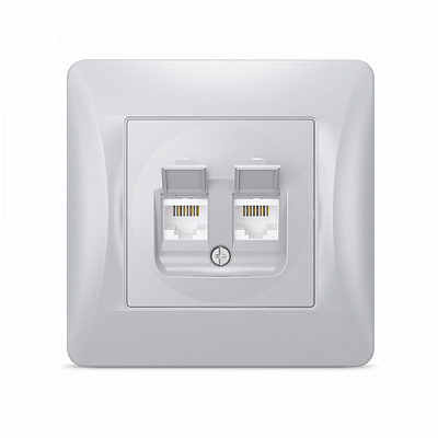 Розетка комп'ютерна + телефонна подвійна Videx Binera CAT6+CAT6 РС IP20 срібний шовк VF-BNSK2PC6-SS