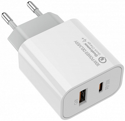 Зарядное устройство ColorWay Power Delivery Port PPS USB (Type-C PD + USB QC3.0) (30W) white (CW-CHS037PD-WT) 
