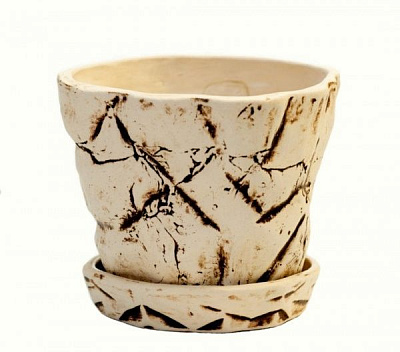 Горшок керамический Под камень №2 круглый 1,7 л бежевый 