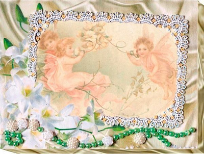 Набір для вишивання бісером на натуральному художньому холсті фоторамка Ніжні лілії АР-005 Абрис Арт