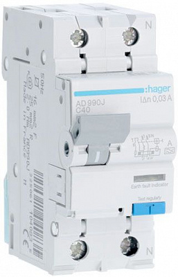 Дифференциальный автомат Hager 1+N 40A 30 mA С 6 КА A 2м AD990J