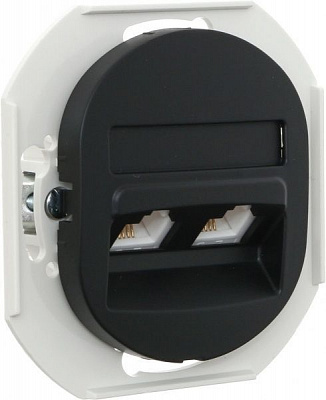 Розетка телефонна подвійна Aling-Conel Eon чорний E613.E1