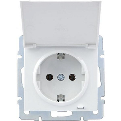 Розетка с заземлением Lezard Rain без шторок с крышкой белый 703-0288-123B