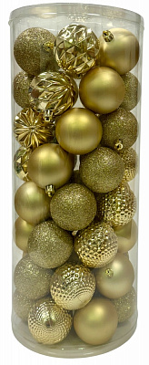 Шар новогодний микс фактур 50 шт 6 см золотой