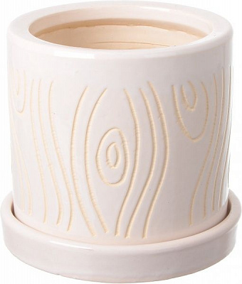 Горщик Viet Thanh Ceramic з блюдцем циліндр з різьбою 13х12 см VT.11155-3 круглий білий