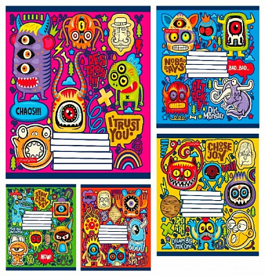 Тетрадь школьная 12 л. клетка серия МОНСТРИКИ Тетрада