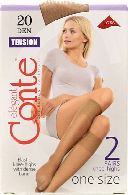 Гольфы женские Conte Tension 20 den 2 пары р. one size натуральный 