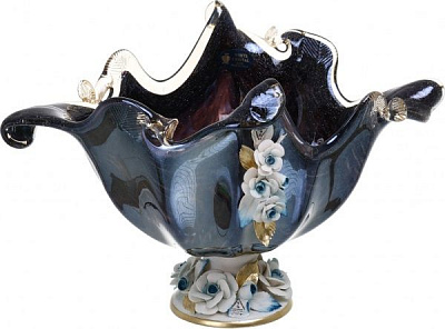 Фруктовница синяя Murano Ovale 41x32x30 см White cristal