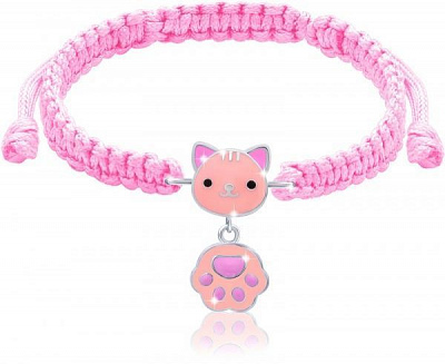 Браслет плетеный UMa&UMi Котик с лапкой коралловый