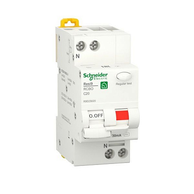 Дифференциальный автомат Schneider Electric Resi9 20 А 30 мА 1P + N 6кA С тип АС R9D25620