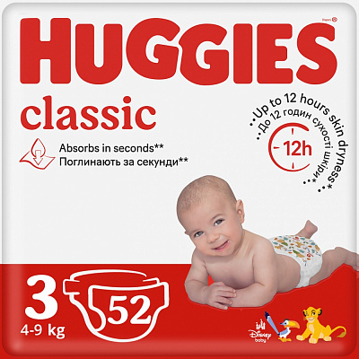 Подгузники Huggies Classic 3 4-9 кг 52 шт.