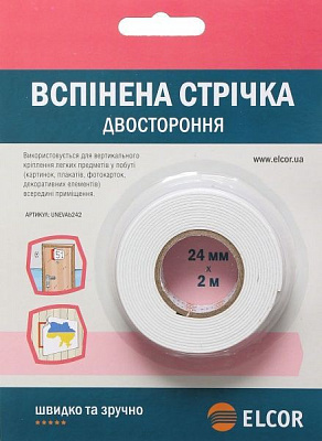 Двостороння монтажна клейка стрічка Елкор UNEVAb242 24 мм x 2 м