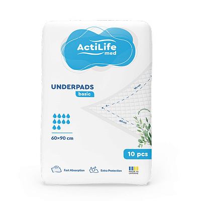 Пеленки одноразовые ActiLife Med Basic 10 шт. 60х90 см белый