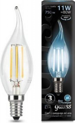 Лампа світлодіодна Gauss Filament CF37 11 Вт E14 4100 К 220 В прозора 104801211