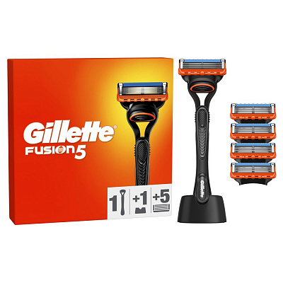 Станок для бритья GILLETTE Fusion 5 с 5 сменными картриджами + подставка 1 шт.