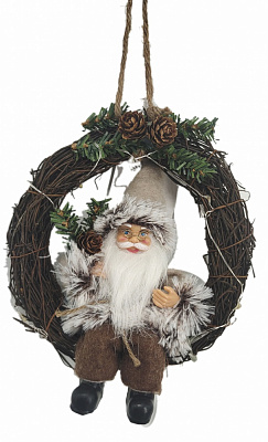Декорация новогодняя Санта лесной на веночке 20 см TM-80926 20 см