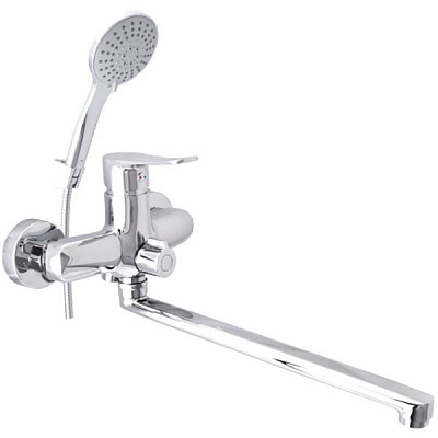 Смеситель для ванны Rubineta с лейкой и душевым шлангом Nica-11/C длинный гусак NI11CK08