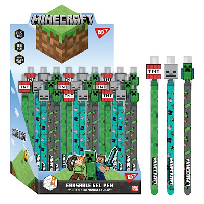 Ручка гелевая YES Пиши-стирай Minecraft 0,5 мм синяя 