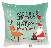 Подушка декоративная Анна Merry Christmas с Дедом морозом 35 см зеленый