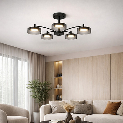 Люстра стельова LIGHT SET DUSHA MS241 5x12 Вт GX53 чорний/димчастий