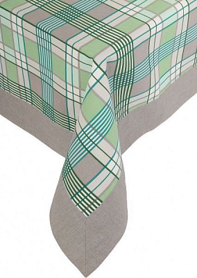 Скатерть с однотонным серым кантом Шато клетка 140x180 см зеленый La Nuit 
