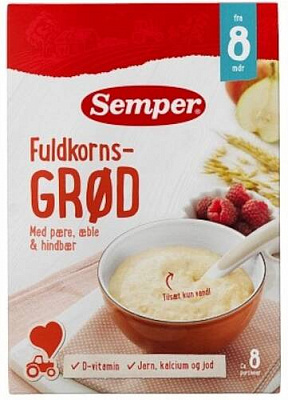 Каша молочная Semper от 8 месяцев цельнозерновая с яблоком, грушей и малиной 250 г 