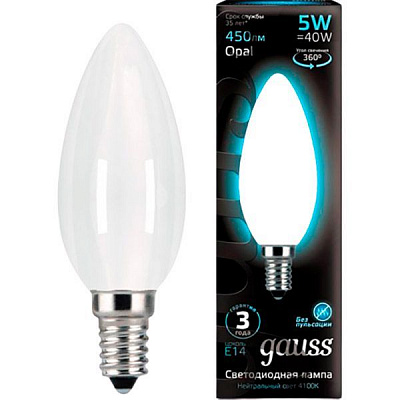 Лампа світлодіодна Gauss FIL Opal C37 5 Вт E14 4100 К 220 В матова
