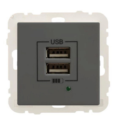 Розетка USB оконечная двойная с заземлением Efapel Apolo IP20 графит 50384 TGR