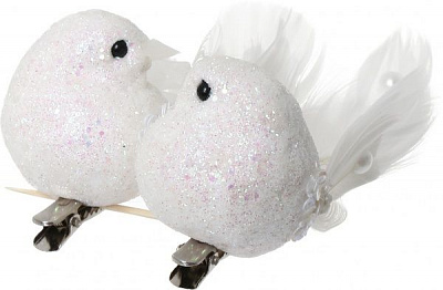 Новогодняя декорация Птички белые 14 см