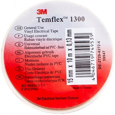 Изолента 3M белая 15 мм x 10 м ПВХ