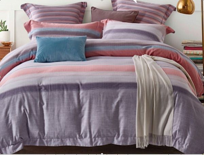 Комплект постільної білизни Coral Stripes 193 TC сімейний біло-червоний La Nuit