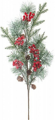 Гілочка декоративна хвойна засніжена з ягодами і шишками 85 см RS1Z1980