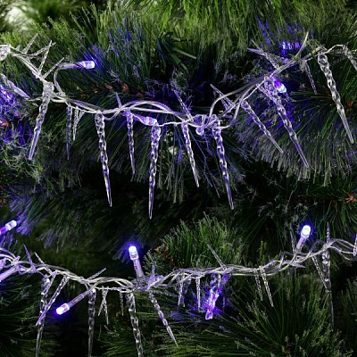 Электрогирлянда линейная внутренняя встроенный светодиод (LED) 30 ламп 1,8м Сосульки синие 
